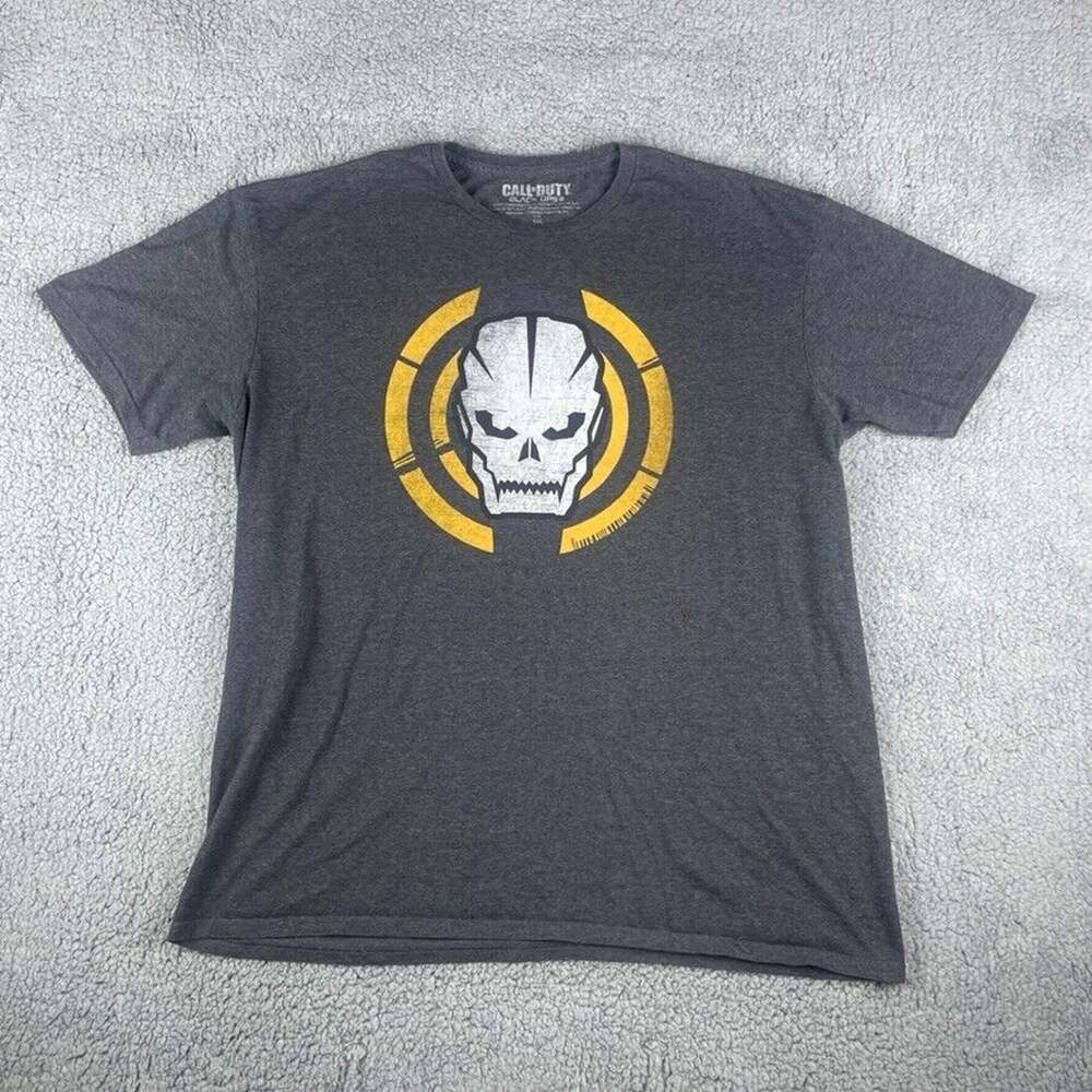 Call of Duty Mens XXL Gray Black Ops 3 III Skull Video Game Short Sleeve T-Shirt